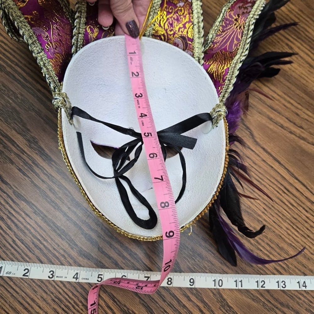 Full Face Venetian Jester Mardi Gra Masks Purple and Gold Brocade - Picture 9 of 9
